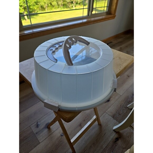 Cupcake Cake Food Stand Holder Display Pan Metal w Lid Handles Portable Home - Picture 2 of 16